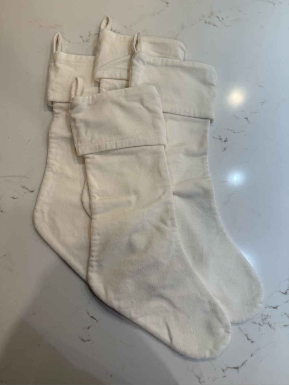 NWOT Set of 4 CB2 Flake Velvet Christmas Stockings Ivory